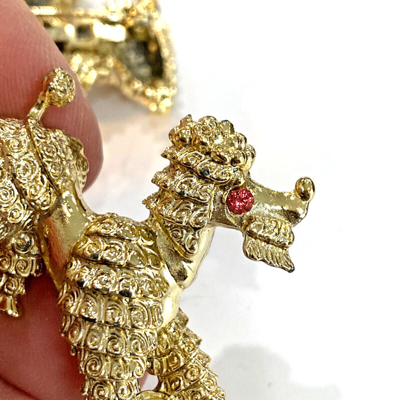 Vintage Gold Tone Poodle Dog Scatter Pins (2) Textured Dimensional Kitschy 1950s - Picture 3 of 5